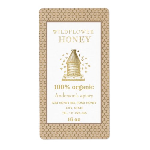 Vintage rustic Kraft gold beehive honey jar Label