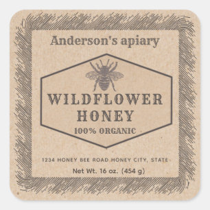 Vintage rustic Kraft honey bee honey jar label