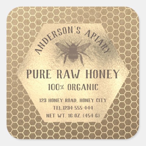 Vintage rustic Kraft look bee honey comb honey jar Square Sticker