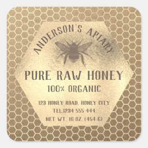 Vintage rustic Kraft look bee honey comb honey jar Square Sticker