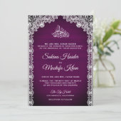 Vintage Rustic Lace Plum Purple Islamic Wedding Invitation (Standing Front)