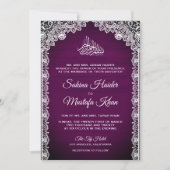 Vintage Rustic Lace Plum Purple Islamic Wedding Invitation (Front)