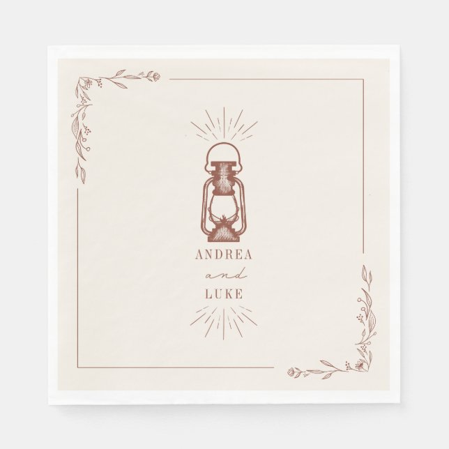 Vintage Rustic Lantern Terracotta Wedding Napkins (Front)