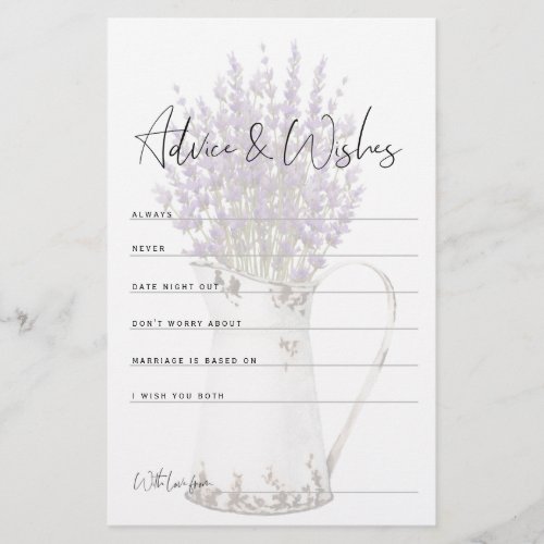 Vintage Rustic Lavender Advice Card Bridal Shower