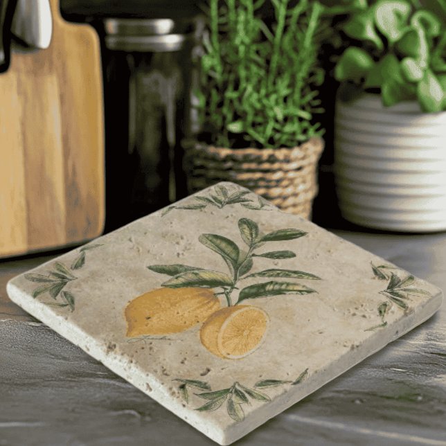 Vintage Rustic Lemons Trivet (Vintage Rustic Lemons Etched Artisan Italian Style Trivet Country Cottage Kitchen Decor)
