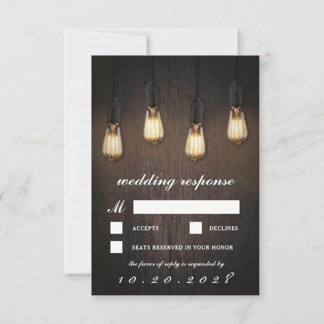 Vintage Rustic Lights Chic Wedding RSVP Cards (Front)