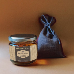Vintage rustic linen honey bee honey jar label