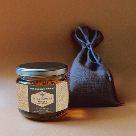 Vintage Rustic Linen Honey Bee Honey Jar Label