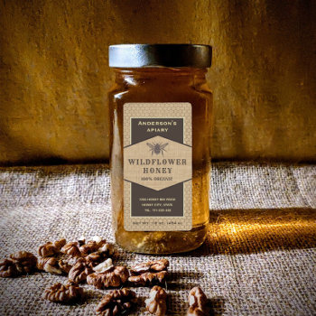 Vintage Rustic Linen Honey Bee Honey Jar Label by Makidzona at Zazzle
