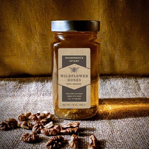 Vintage rustic linen honey bee honey jar label