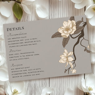Vintage Rustic Magnolia Gray Wedding Details RSVP Card