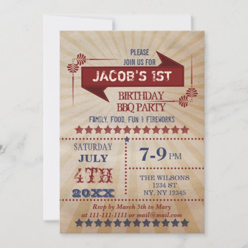 Vintage Rustic Memorial Day Birthday party Invites