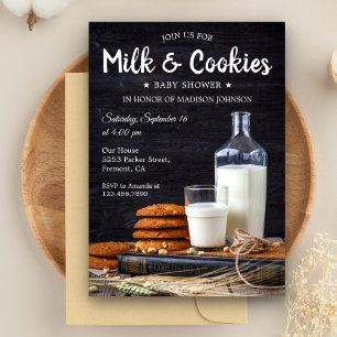 Vintage Rustic Milk and Cookies Baby Shower Invitation