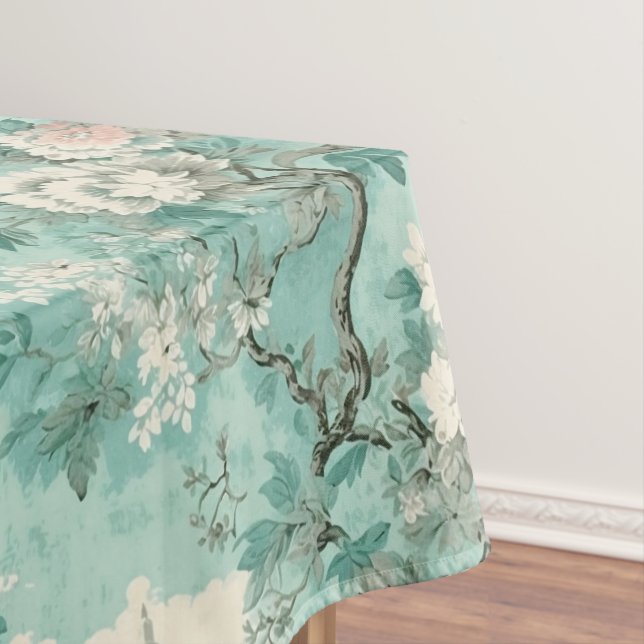 Vintage Rustic Mint French Country Toile Tablecloth (In Situ)