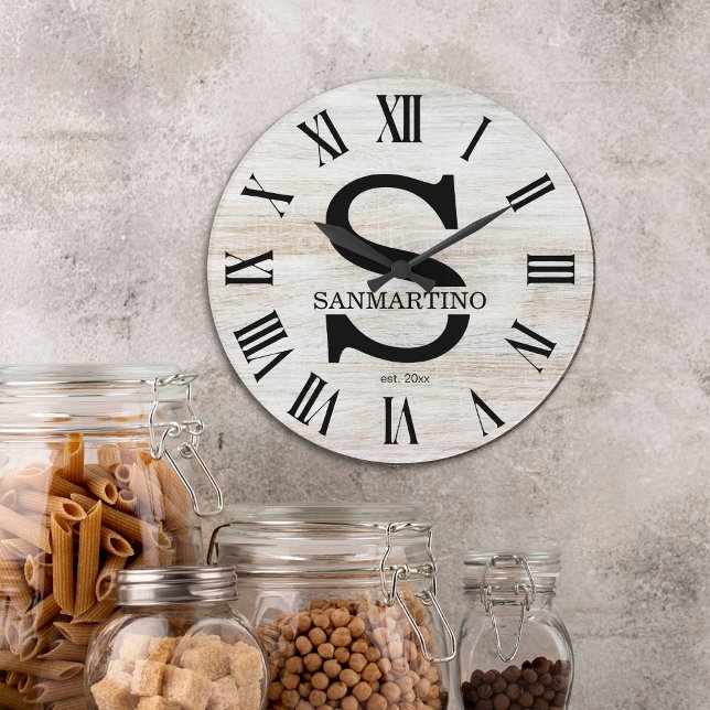 Vintage Rustic Monogram amily Name Large Clock (Creator Uploaded)