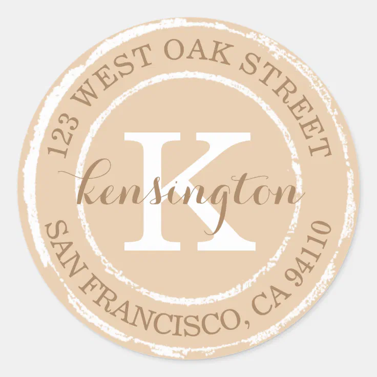 Vintage Rustic Monogram | Round Address Label | Zazzle