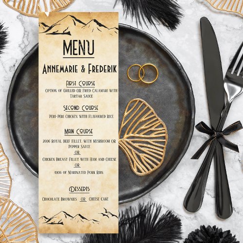 Vintage Rustic Mountain Parchment Flat Menu