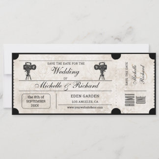 Vintage Rustic Movie Ticket Save the Date Invitation
