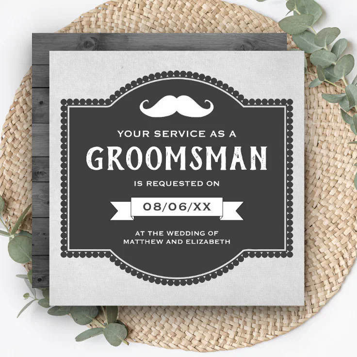 Vintage Rustic Mustache Groomsman Request Invitation | Zazzle