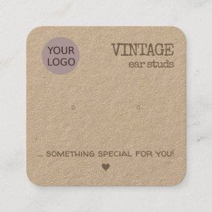 Vintage Rustic Natural Paper Earrings Holder Brown Square Business Card