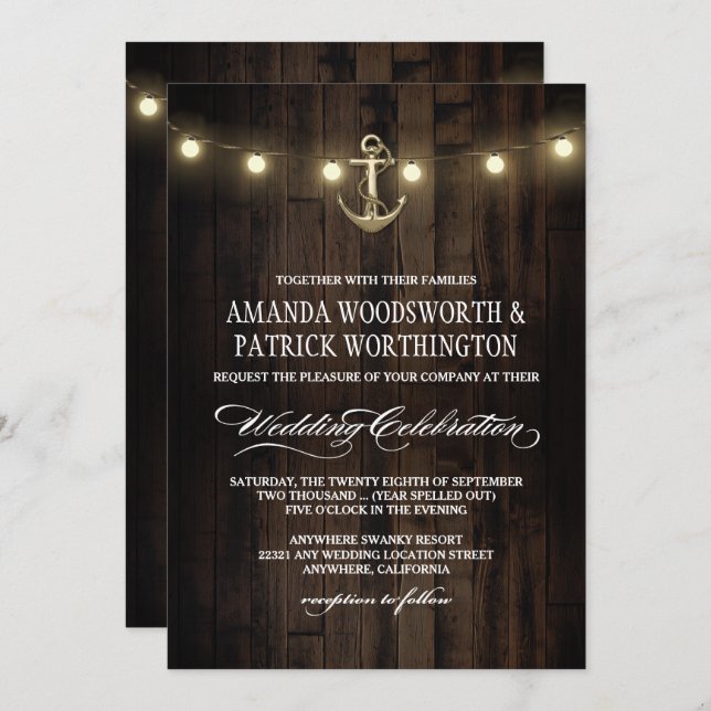Vintage Rustic Nautical Anchor Wedding Invitations (Front/Back)