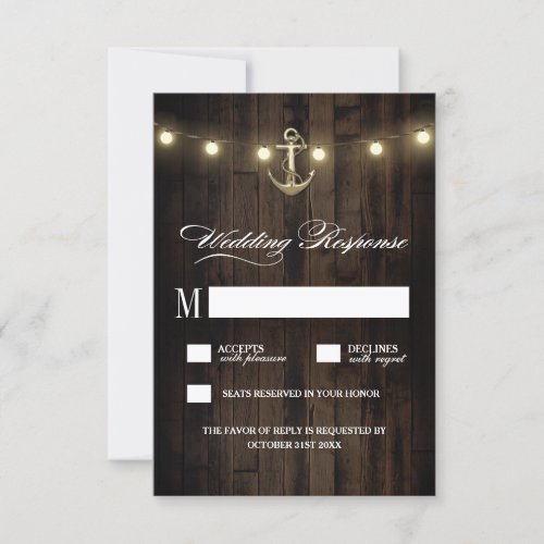 Vintage Rustic Nautical Anchor Wedding RSVP Cards