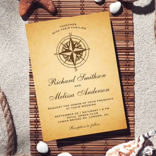 Vintage Rustic Nautical Compass Wedding Invitation