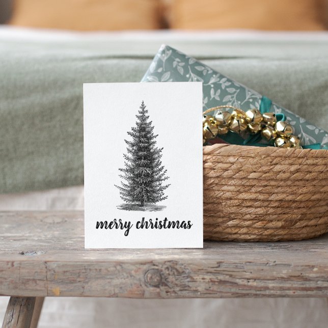 Vintage rustic neutral spruce merry christmas postcard (Creator Uploaded)