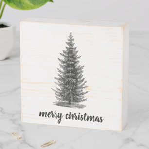 Vintage rustic neutral spruce merry christmas wooden box sign