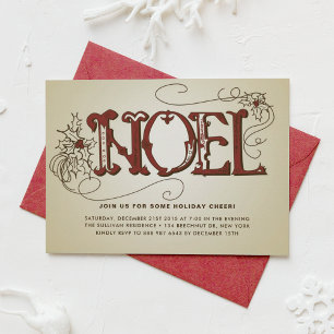 VINTAGE RUSTIC NOEL CHRISTMAS PARTY INVITATION