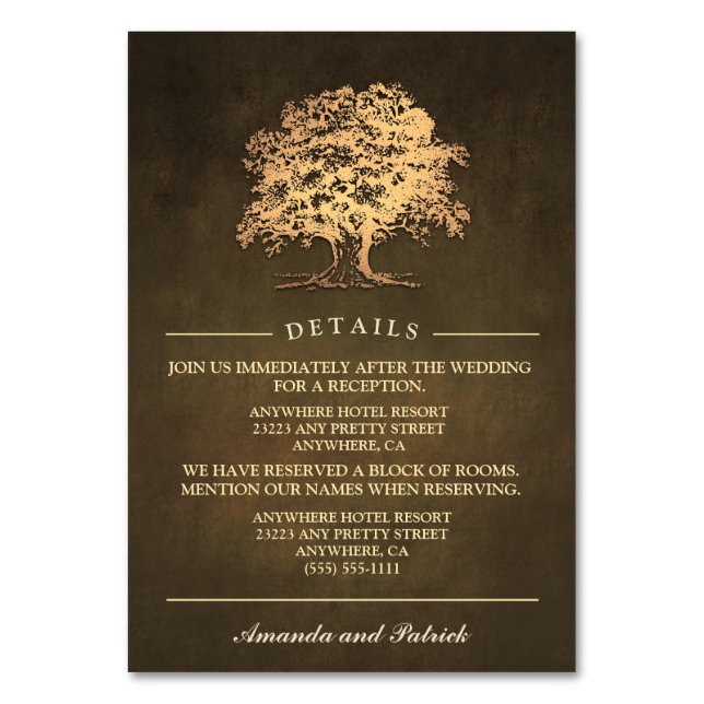 Vintage Rustic Oak Tree Reception + Hotel Cards (Front)