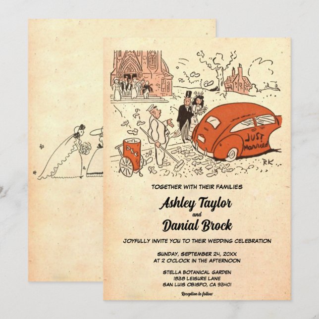 Vintage Rustic Old Married Couple Retro Wedding Invitation (Front/Back)