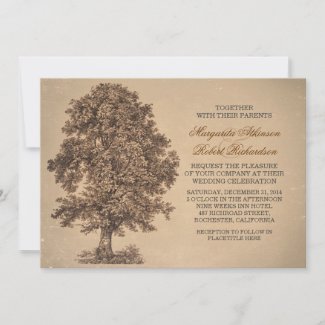 vintage rustic old oak tree wedding invitations