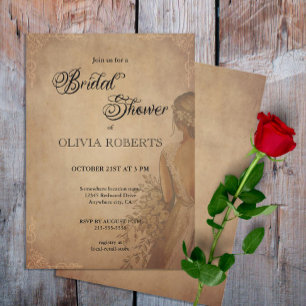 Vintage Rustic Old Parchment  Bridal Shower  Invitation