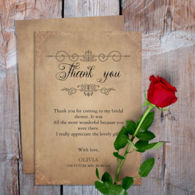Vintage Rustic Old Parchment Bridal Shower  Thank You Card (Creator Uploaded)