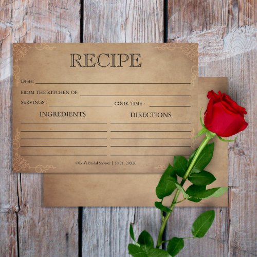 Vintage Rustic Old Parchment Recipe Card