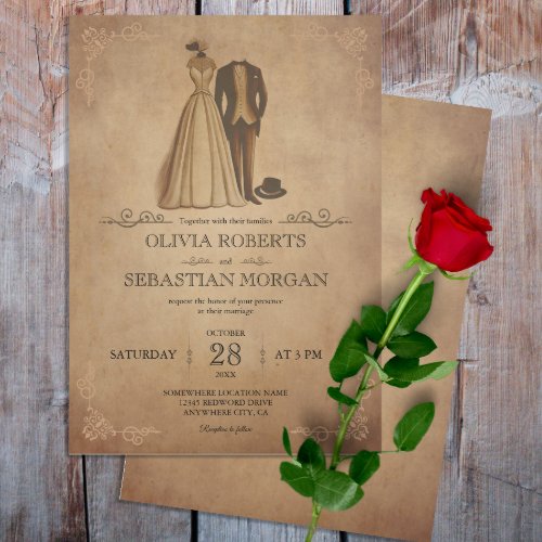 Vintage Rustic Old Parchment Victorian Wedding Invitation