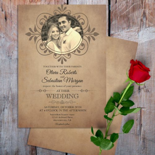 Vintage Rustic Old Parchment Victorian Wedding  Invitation