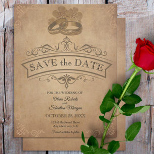 Vintage Rustic Old Parchment Victorian Wedding Save The Date