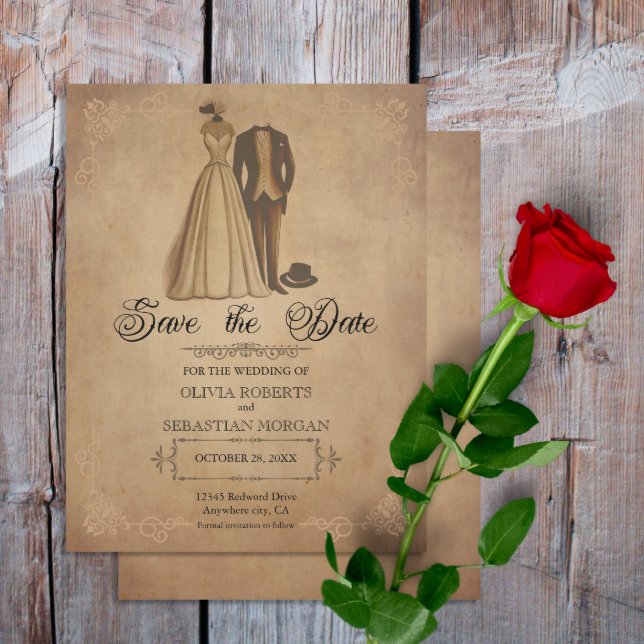 Vintage Rustic Old Parchment Victorian Wedding Save The Date (Creator Uploaded)