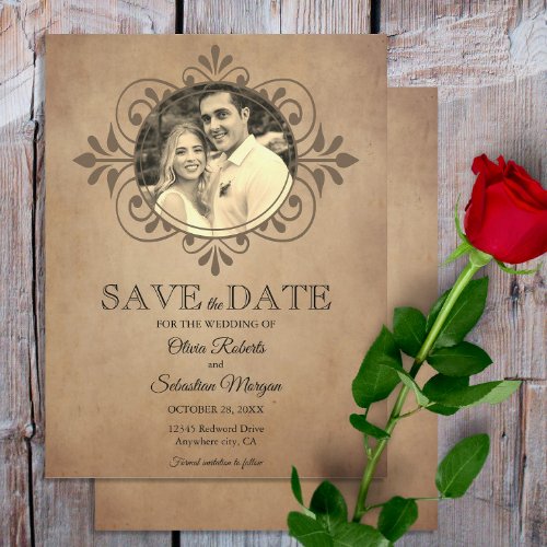 Vintage Rustic Old Parchment Victorian Wedding  Save The Date