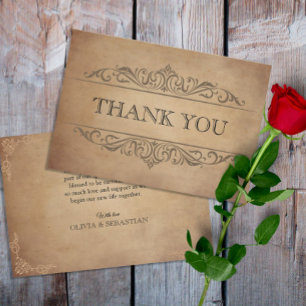 Vintage Rustic Old Parchment Victorian Wedding  Thank You Card