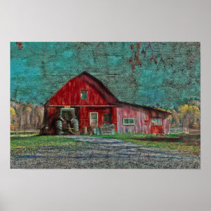 Vintage Rustic Old Red Teal Texture Barn Poster