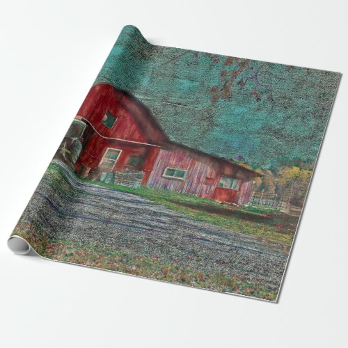 Vintage Rustic Old Red Teal Texture Barn Wrapping Paper