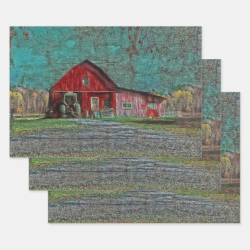 Vintage Rustic Old Red Teal Texture Barn Wrapping Paper Sheets