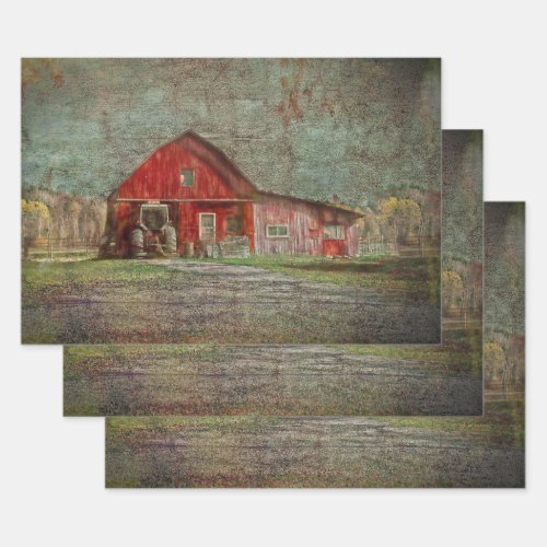 Vintage Rustic Old Red Texture Barn Wrapping Paper Sheets