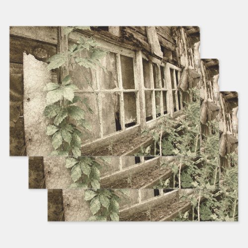 Vintage Rustic Old Wood Barn Windows Wrapping Paper Sheets