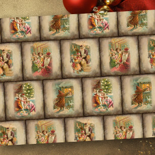 Vintage Rustic Old World Father Christmas Collage Tissue Paper
