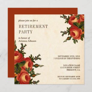 Vintage Rustic Orange Floral Retirement Party Invitation