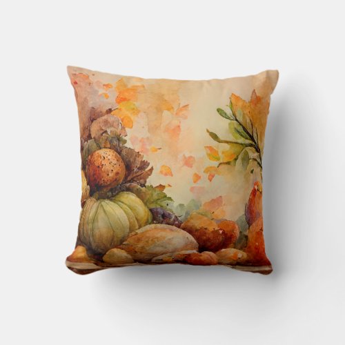 Vintage Rustic Orange Pumpkins Harvest Fall  Throw Pillow